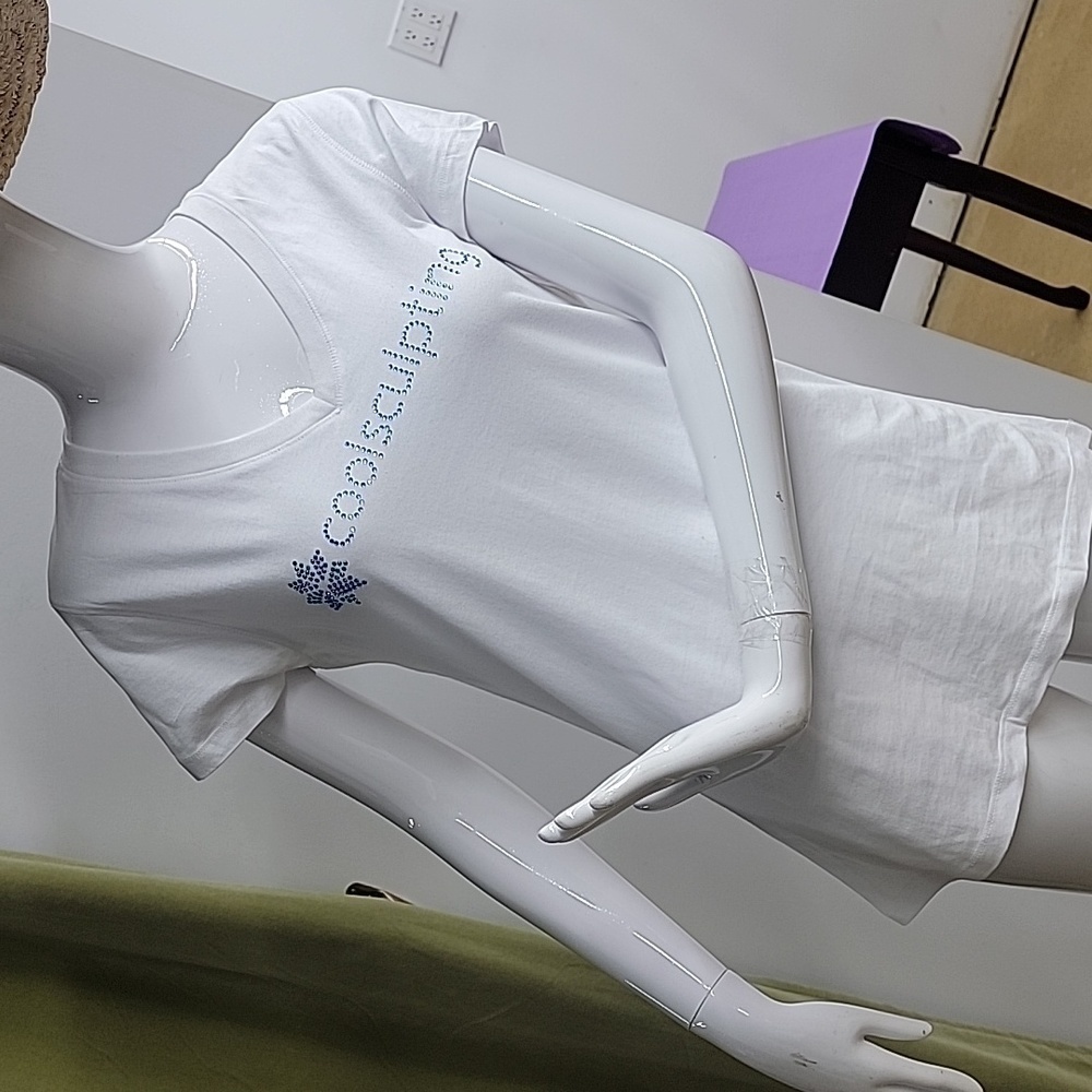 Coolsculpting Rhinestone Embellished Short Sleeve White Tee Size Large